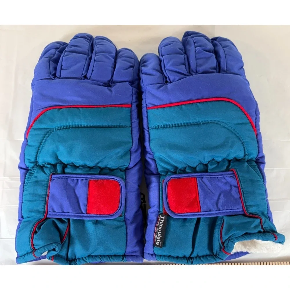 Vintage Ski Gloves Mens Womens Wateroproof Thinsulate Snow Retro 90s Colorful